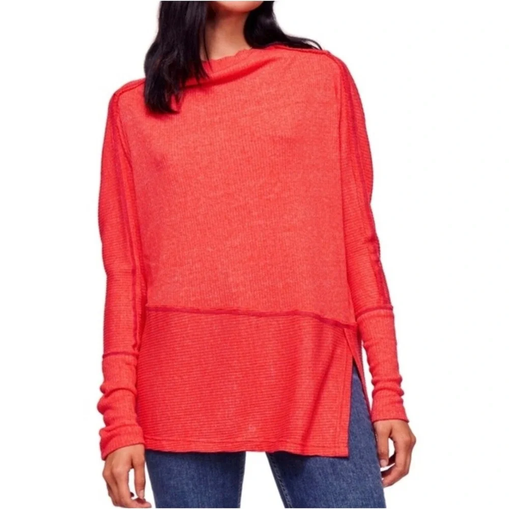 Free People We The Free Londontown Thermal Top Coral Oversized Cowl Neck P Small